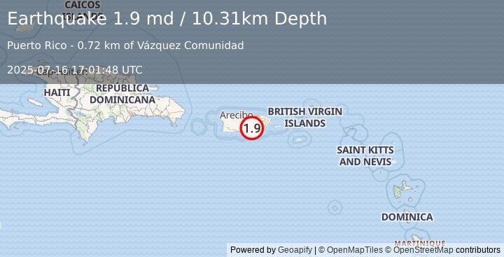Earthquake 0 km ESE of Vázquez, Puerto Rico (1.9 md) (2025-07-16 17:01:48 UTC)