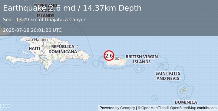Earthquake 18 km NNE of Isabela, Puerto Rico (2.6 md) (2025-07-18 20:01:26 UTC)