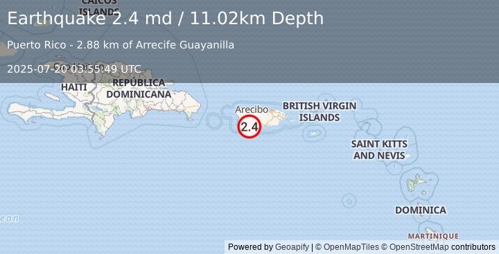 Earthquake 7 km SSE of Indios, Puerto Rico (2.4 md) (2025-07-20 03:55:49 UTC)