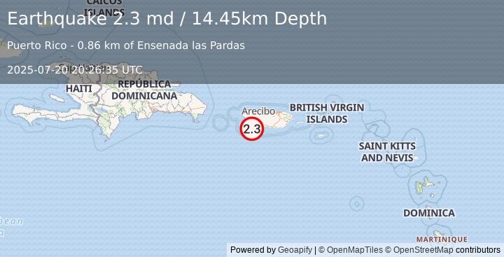 Earthquake 3 km SSW of Guánica, Puerto Rico (2.3 md) (2025-07-20 20:26:35 UTC)