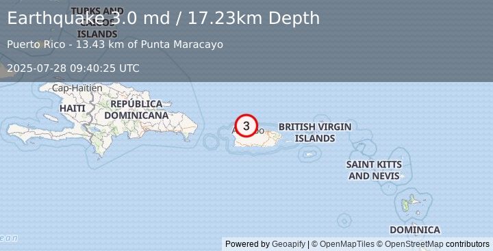 Earthquake 14 km N of Carrizales, Puerto Rico (3.0 md) (2025-07-28 09:40:25 UTC)