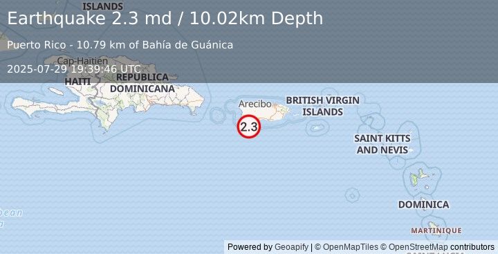 Earthquake 22 km S of Guánica, Puerto Rico (2.3 md) (2025-07-29 19:39:46 UTC)