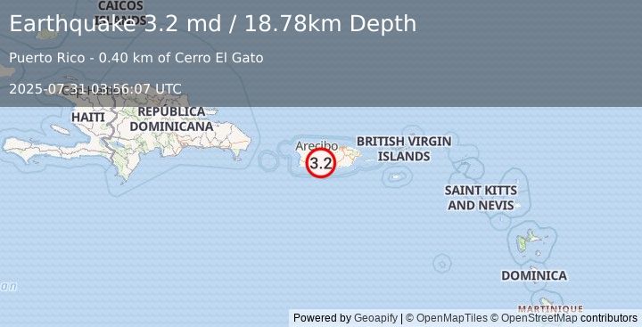Earthquake 4 km NNE of Ponce, Puerto Rico (3.2 md) (2025-07-31 03:56:07 UTC)