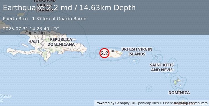 Earthquake 4 km NNW of Las Marías, Puerto Rico (2.2 md) (2025-07-31 14:23:40 UTC)