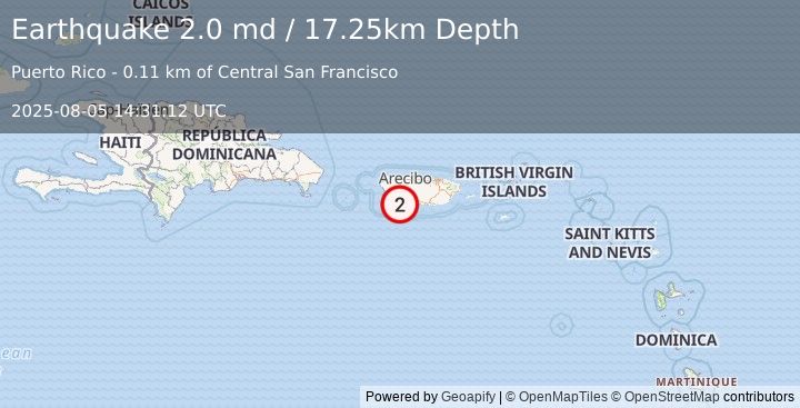 Earthquake 1 km S of Indios, Puerto Rico (2.0 md) (2025-08-05 14:31:12 UTC)