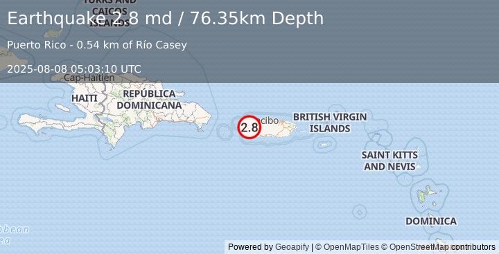Earthquake 1 km S of Espino, Puerto Rico (2.8 md) (2025-08-08 05:03:10 UTC)