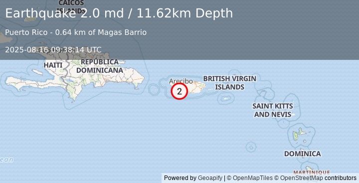 Earthquake 1 km NE of Guayanilla, Puerto Rico (2.0 md) (2025-08-16 09:38:14 UTC)