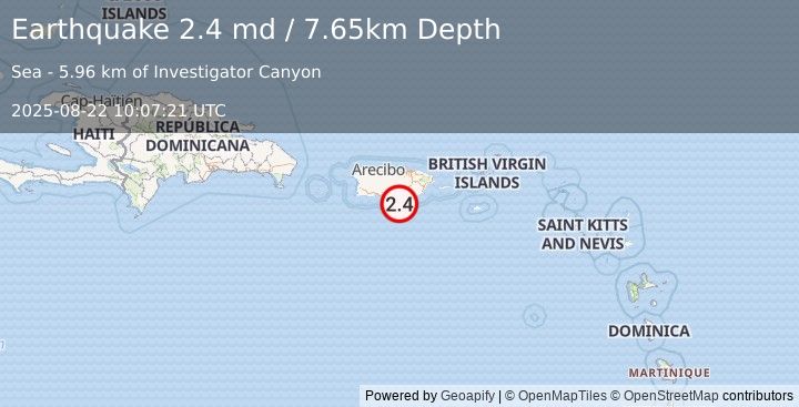 Earthquake 16 km SSW of Central Aguirre, Puerto Rico (2.4 md) (2025-08-22 10:07:21 UTC)