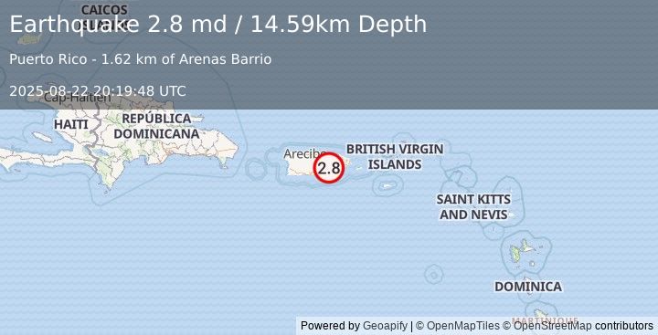 Earthquake 2 km ENE of Parcelas Nuevas, Puerto Rico (2.8 md) (2025-08-22 20:19:48 UTC)