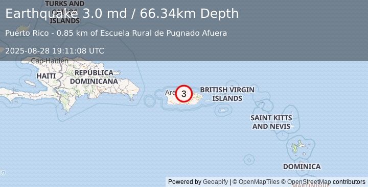 Earthquake 1 km SE of Coto Norte, Puerto Rico (3.0 md) (2025-08-28 19:11:08 UTC)