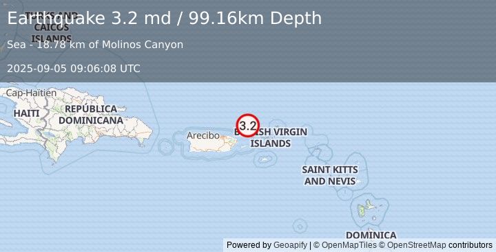 Earthquake 49 km N of Culebra, Puerto Rico (3.2 md) (2025-09-05 09:06:08 UTC)