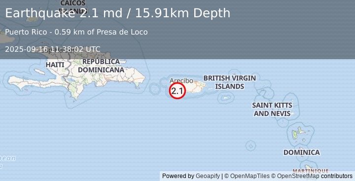 Earthquake 1 km ENE of Lluveras, Puerto Rico (2.1 md) (2025-09-16 11:38:02 UTC)