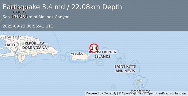 Earthquake 65 km N of Culebra, Puerto Rico (3.4 md) (2025-09-23 06:56:41 UTC)