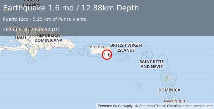 Earthquake 6 km SSE of Lamboglia, Puerto Rico (1.6 md) (2025-09-30 20:56:52 UTC)