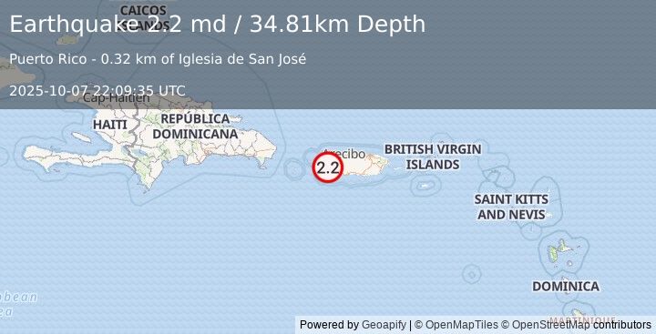 Earthquake 4 km NE of Hormigueros, Puerto Rico (2.2 md) (2025-10-07 22:09:35 UTC)