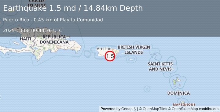 Earthquake 1 km SE of Salinas, Puerto Rico (1.5 md) (2025-10-08 00:44:36 UTC)