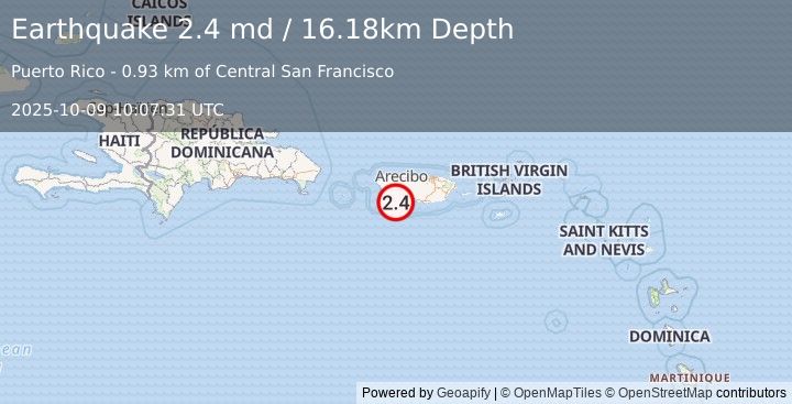 Earthquake 2 km SSW of Indios, Puerto Rico (2.4 md) (2025-10-09 10:07:31 UTC)