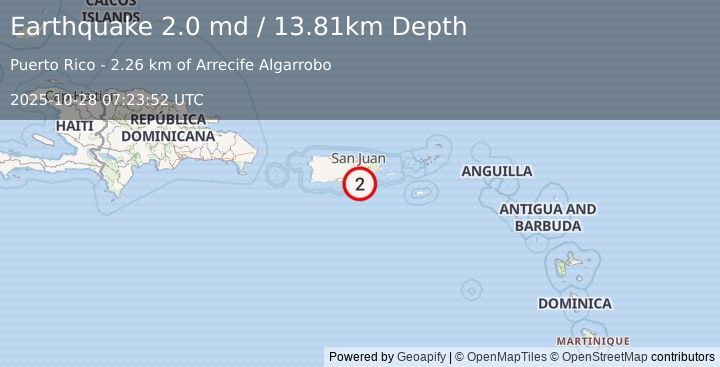 Earthquake 4 km SSW of Arroyo, Puerto Rico (2.0 md) (2025-10-28 07:23:52 UTC)
