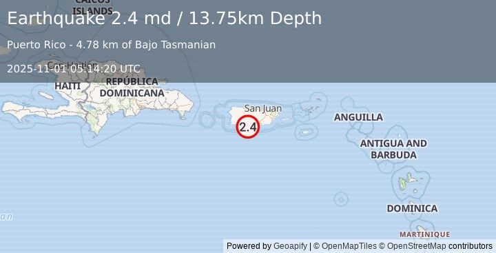 Earthquake 11 km SSE of Ponce, Puerto Rico (2.4 md) (2025-11-01 05:14:20 UTC)