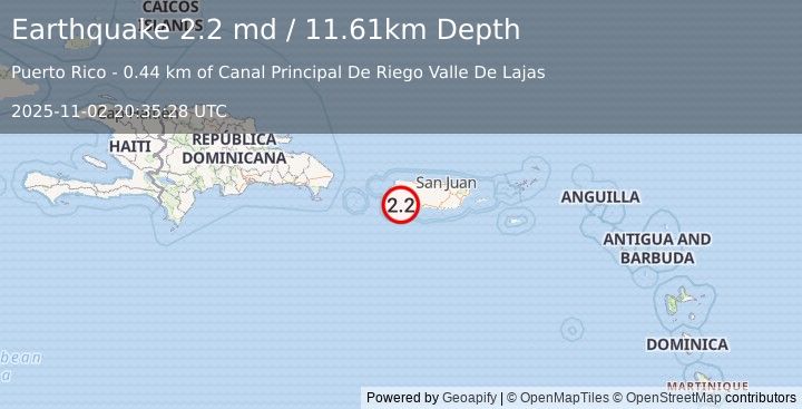 Earthquake 5 km SE of San Germán, Puerto Rico (2.2 md) (2025-11-02 20:35:28 UTC)
