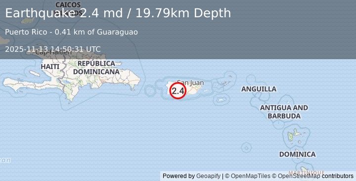 Earthquake 7 km SE of Adjuntas, Puerto Rico (2.4 md) (2025-11-13 14:50:31 UTC)
