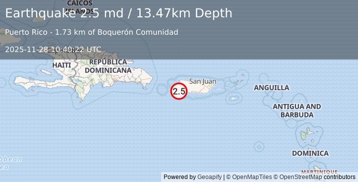 Earthquake 2 km NNE of Boquerón, Puerto Rico (2.5 md) (2025-11-28 10:40:22 UTC)