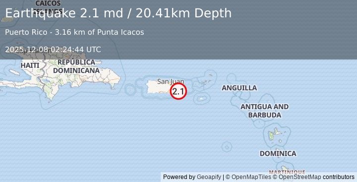 Earthquake 8 km ESE of Comunas, Puerto Rico (2.1 md) (2025-12-08 02:24:44 UTC)