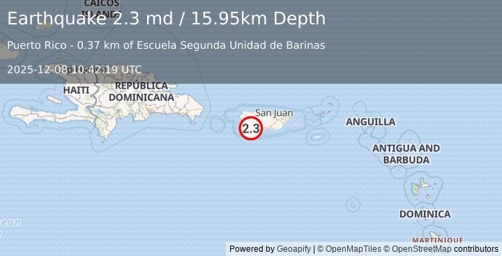 Earthquake 2 km WNW of Indios, Puerto Rico (2.3 md) (2025-12-08 10:42:19 UTC)