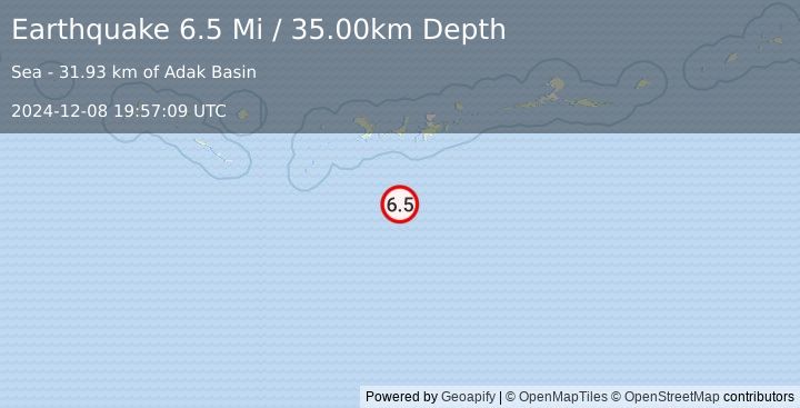 Earthquake 122 km SSW of Adak, Alaska (6.5 Mi) (2024-12-08 19:57:09 UTC)