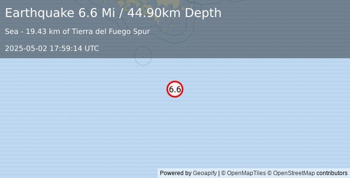 Earthquake 285 km SSE of Ushuaia, Argentina (6.6 Mi) (2025-05-02 17:59:14 UTC)