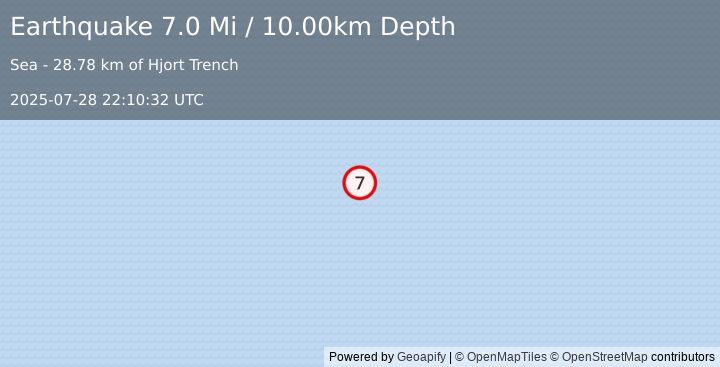 Earthquake Macquarie Island region (7.0 Mi) (2025-07-28 22:10:32 UTC)