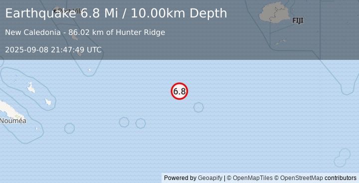 Earthquake Vanuatu region (6.8 Mi) (2025-09-08 21:47:49 UTC)