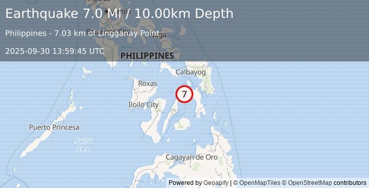Earthquake 7 km W of Tagbubungang Diot, Philippines (7.0 Mi) (2025-09-30 13:59:45 UTC)
