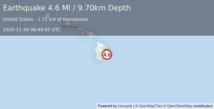 Earthquake 13 km SSE of Fern Forest, Hawaii (4.6 Ml) (2025-11-26 09:49:45 UTC)