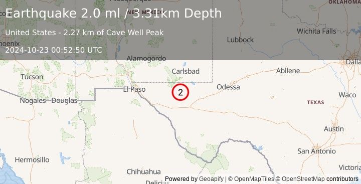 Earthquake 58 km S of Whites City, New Mexico (2.0 ml) (2024-10-23 00:52:50 UTC)