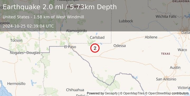 Earthquake 56 km S of Whites City, New Mexico (2.0 ml) (2024-10-25 02:39:04 UTC)