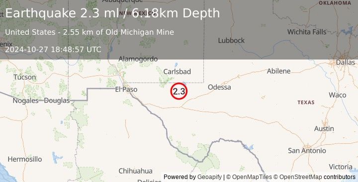 Earthquake 52 km W of Mentone, Texas (2.3 ml) (2024-10-27 18:48:57 UTC)