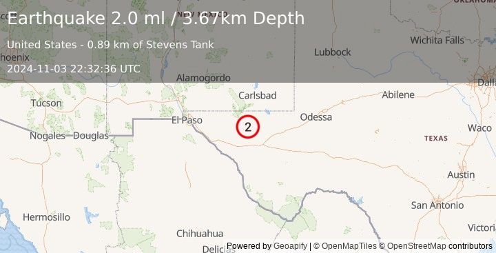 Earthquake 66 km NNE of Van Horn, Texas (2.0 ml) (2024-11-03 22:32:36 UTC)