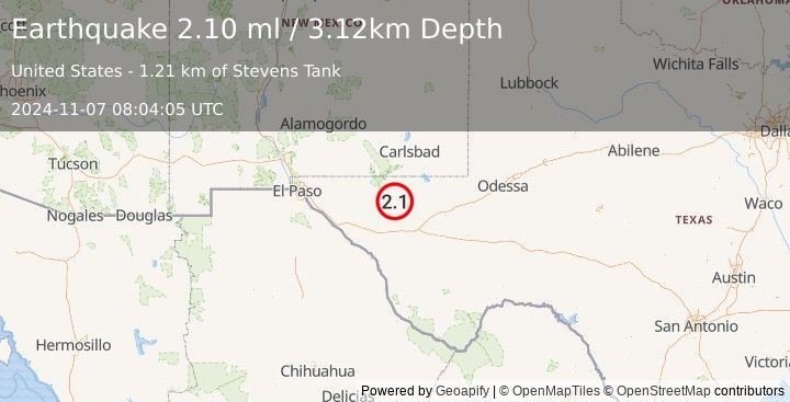 Earthquake 66 km NNE of Van Horn, Texas (2.1 ml) (2024-11-07 08:04:05 UTC)