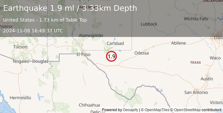 Earthquake 62 km S of Whites City, New Mexico (1.9 ml) (2024-11-08 16:49:37 UTC)