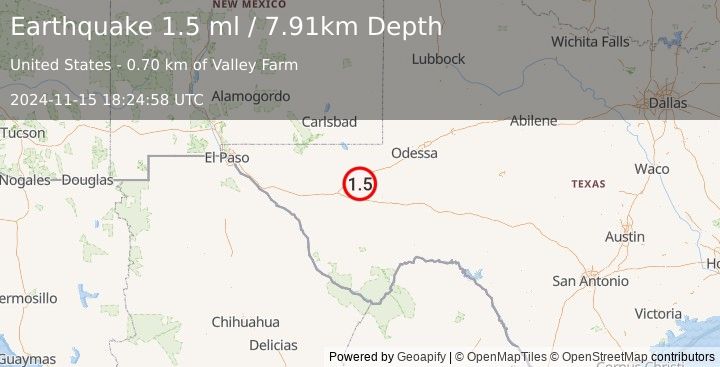 Earthquake 11 km SSW of Lindsay, Texas (1.5 ml) (2024-11-15 18:24:58 UTC)