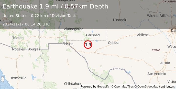 Earthquake 56 km ESE of Dell City, Texas (1.9 ml) (2024-11-17 06:14:26 UTC)