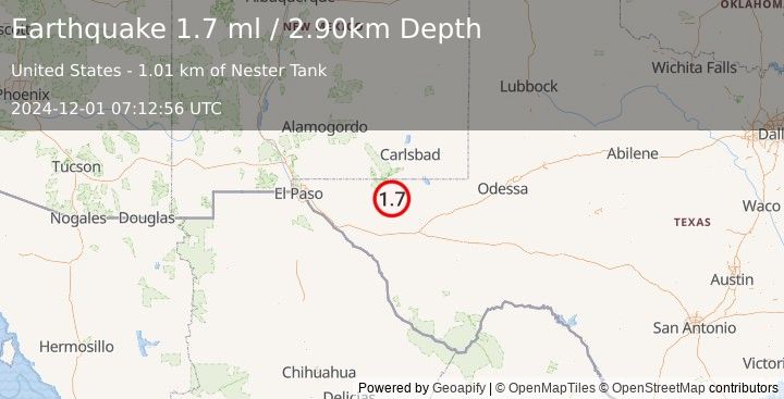 Earthquake 61 km SSW of Whites City, New Mexico (1.7 ml) (2024-12-01 07:12:56 UTC)