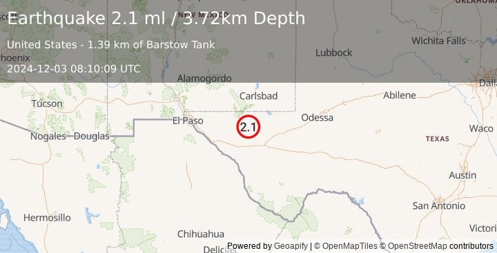 Earthquake 66 km SSW of Whites City, New Mexico (2.1 ml) (2024-12-03 08:10:09 UTC)