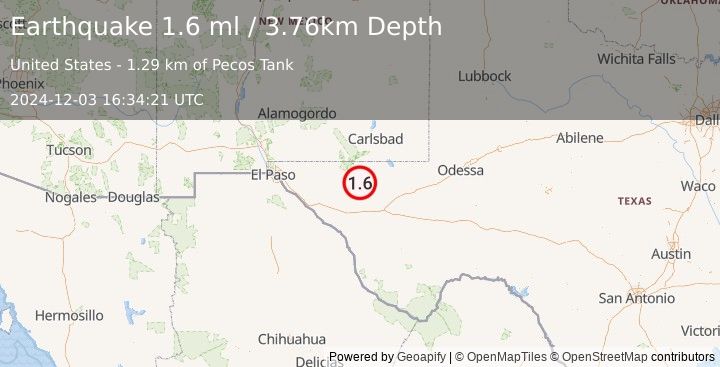 Earthquake 65 km NNE of Van Horn, Texas (1.6 ml) (2024-12-03 16:34:21 UTC)