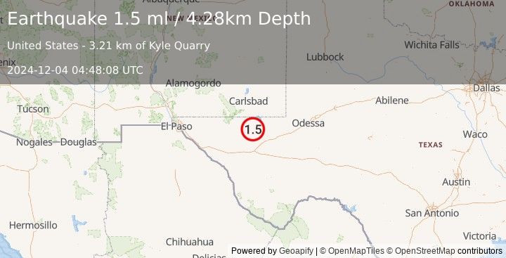 Earthquake 47 km W of Mentone, Texas (1.5 ml) (2024-12-04 04:48:08 UTC)