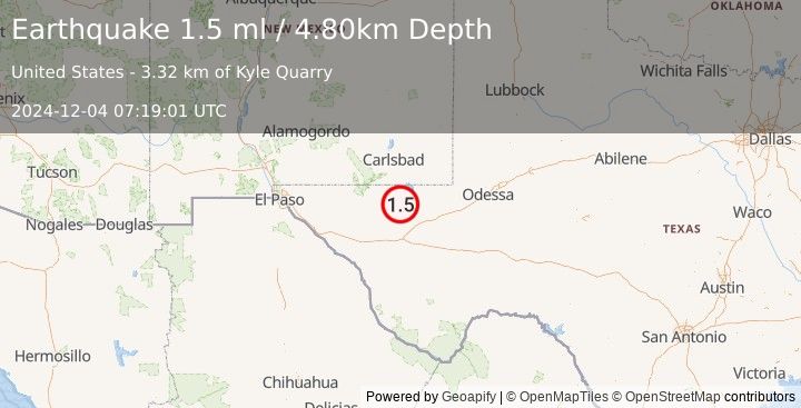 Earthquake 47 km W of Mentone, Texas (1.5 ml) (2024-12-04 07:19:01 UTC)