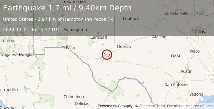 Earthquake 8 km WSW of Lindsay, Texas (1.7 ml) (2024-12-12 06:15:37 UTC)