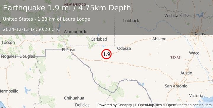 Earthquake 17 km NW of Lindsay, Texas (1.9 ml) (2024-12-13 14:50:20 UTC)