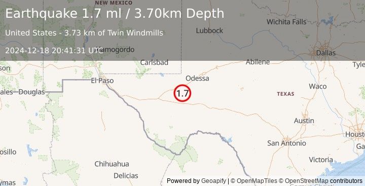 Earthquake 7 km NE of Coyanosa, Texas (1.7 ml) (2024-12-18 20:41:31 UTC)